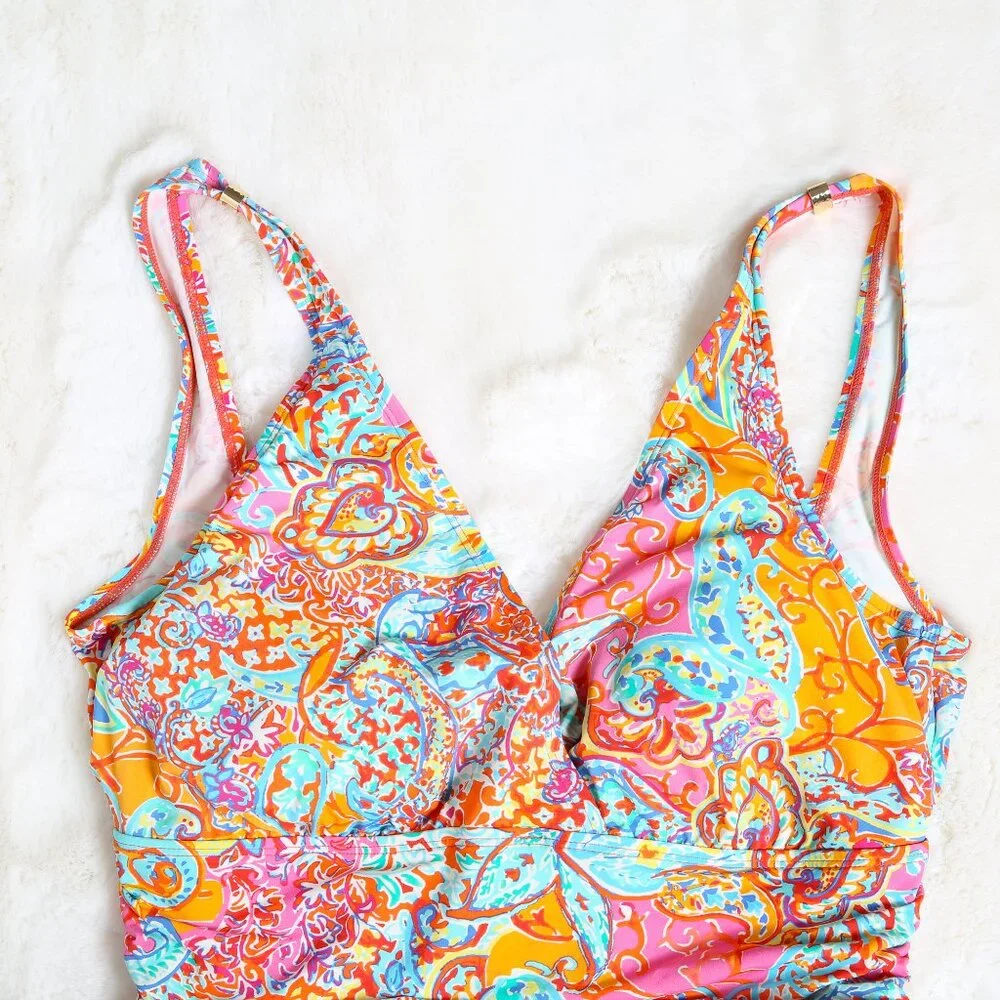 LAUREN RALPH LAUREN Amara Patchwork Surplice One-Piece Swimsuit Size 16